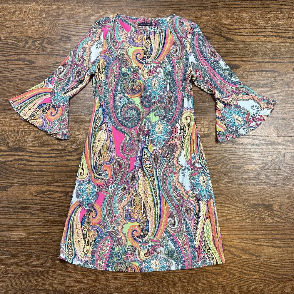 Tommy Hilfiger Jaipur Paisley Dress Womens 4 Multicolor Bell Sleeve Sheath